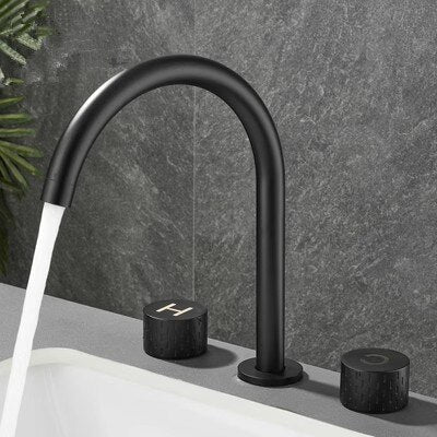 Brushed Gold Basin Faucet Brass Gray Widespread Bathroom Faucet Black Sink Faucets 3 Hole Hot And Cold  Chrome Water Faucet Tap