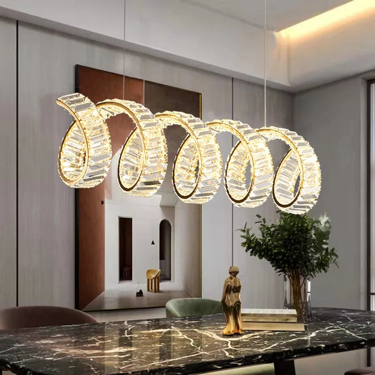 Victoria Spiral Crystal Chandelier – Golden Luxury Dining Lamp