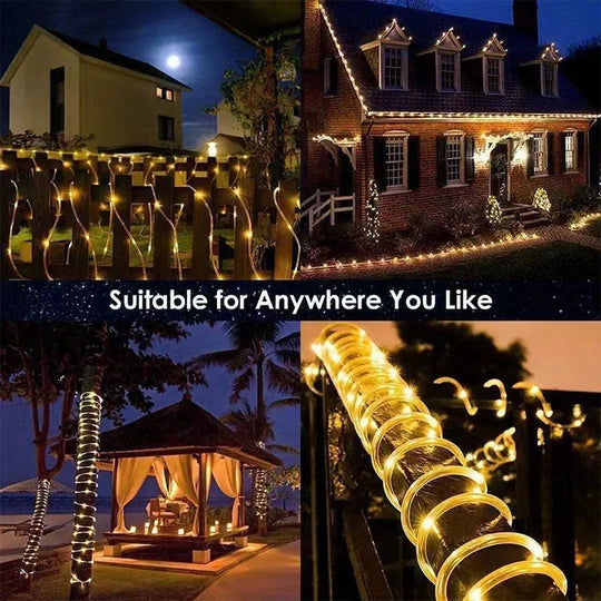 Solar LED Rope String Lights Outdoor Garden Wedding Balcony Decor