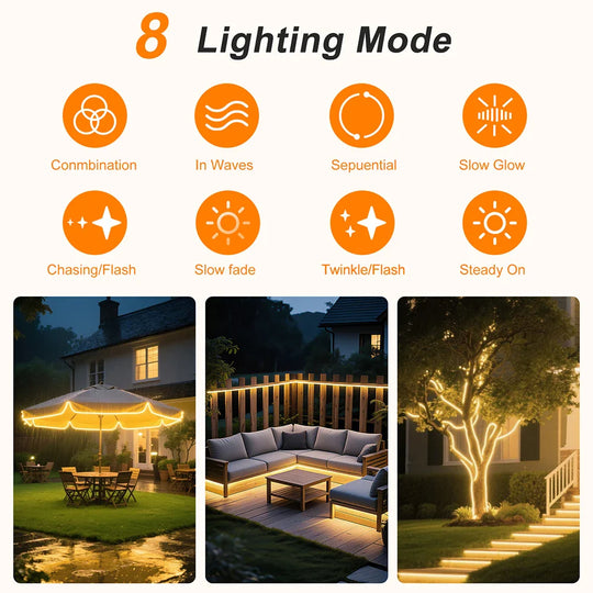 Solar Neon LED Strip Lights Waterproof Flexible Outdoor Decoration