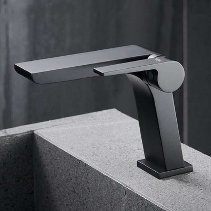 Gun Grey Basin Faucet Brass Bathroom Basin Waterfall Hot and Cold Water Mixer Tap Single Handle Crane Chrome Black Mixer Tap