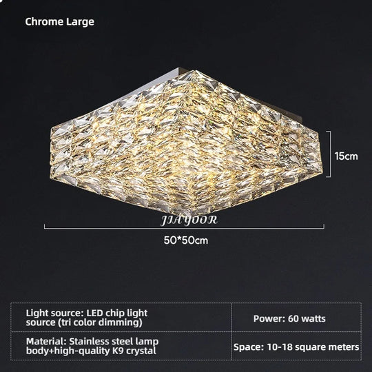 Modern Square Crystal LED Ceiling Light Luxury Bedroom Living Room