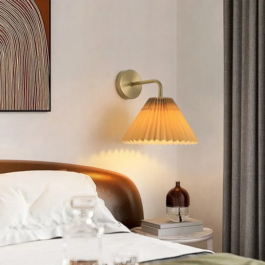 Retro Fabric Wall Lamp with Reading Light Modern Luxury Bedside