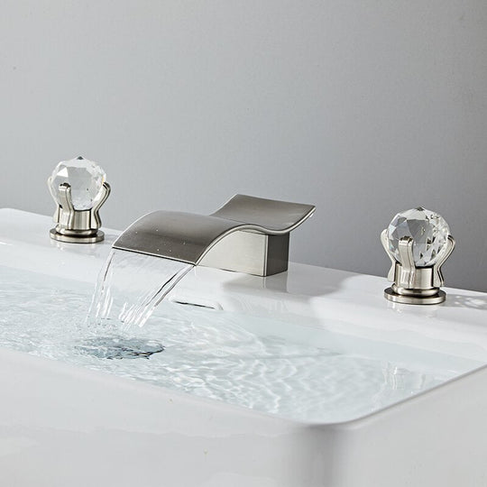 Bathroom Basin Faucet With Crystal Ball Switch Waterfall Basin Faucets Hot Cold Water Mixer Tap Set Dual Handle Control