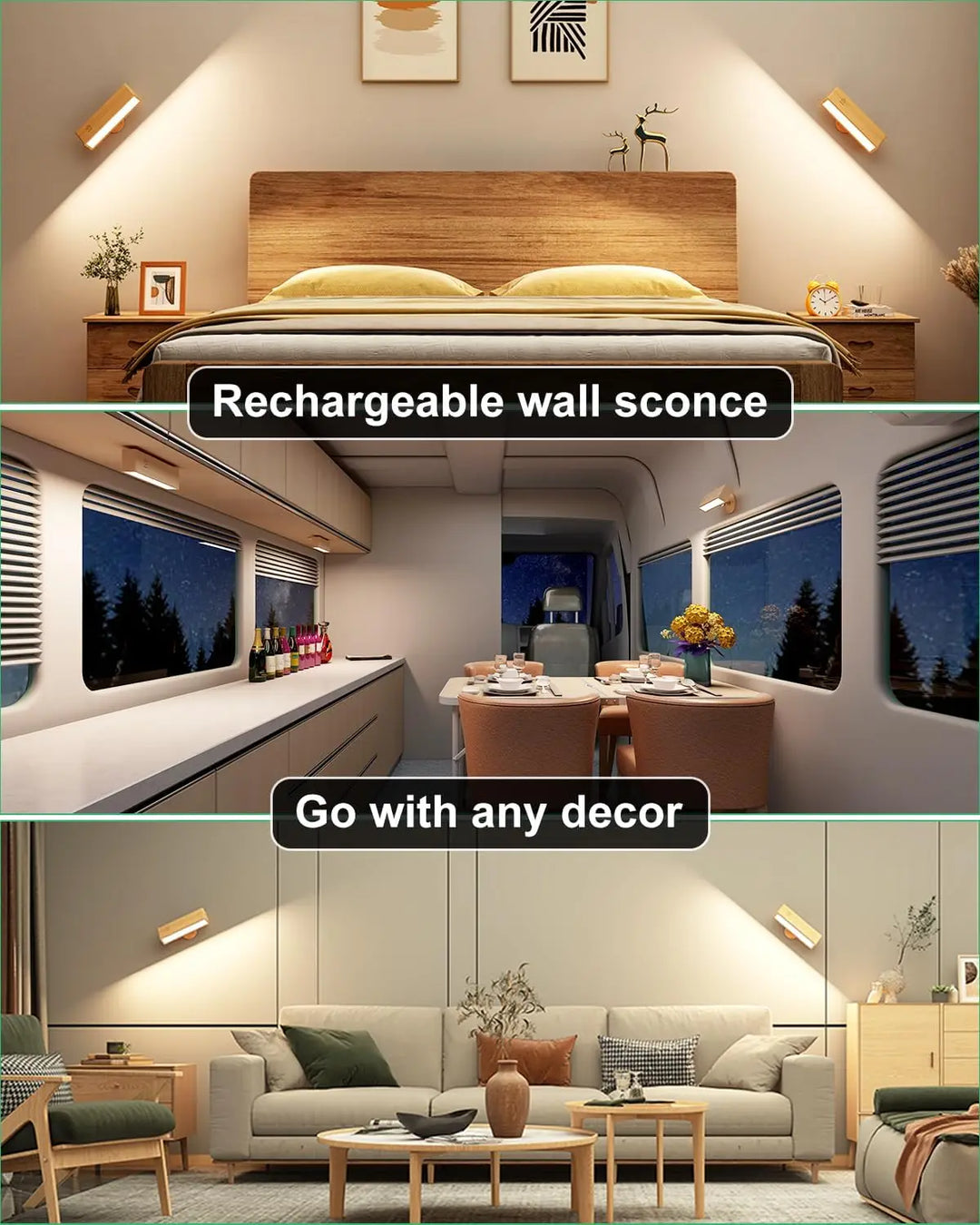 Nordic Wooden Wall Lamp 360° Rotating Magnetic Reading Light