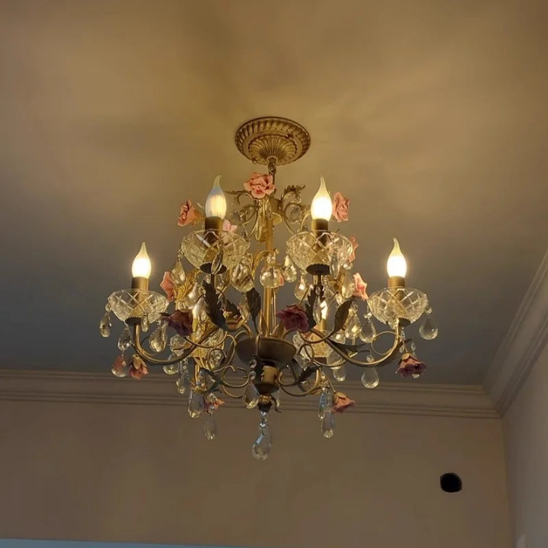 French Countryside Crystal LED Chandelier – Elegant Flower Design