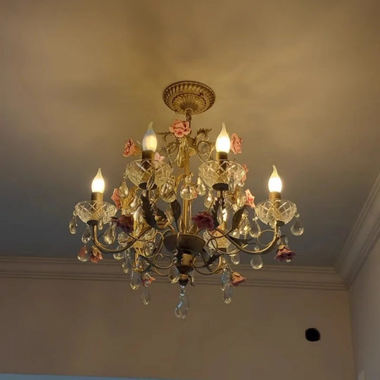 French Countryside Crystal LED Chandelier – Elegant Flower Design