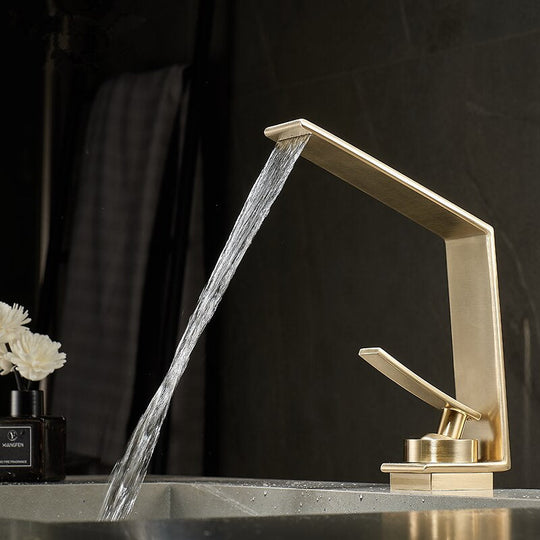 Brushed Gold Bathroom Faucet Gold Basin Faucet Grey Water Faucet Waterfall Water Bathroom Sink Faucet Bathroom tap Basin