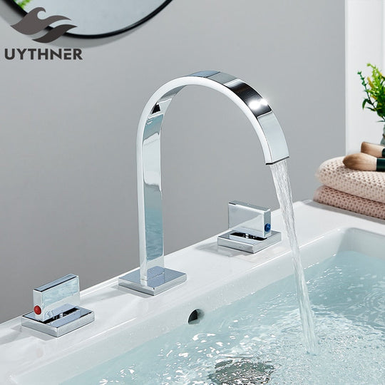 Gold Bathroom Basin Faucet Wash Basin Sink Faucet Dual Handle Basin Taps Deck Mounted Wash Hot and Cold Water Faucet Mixer Tap