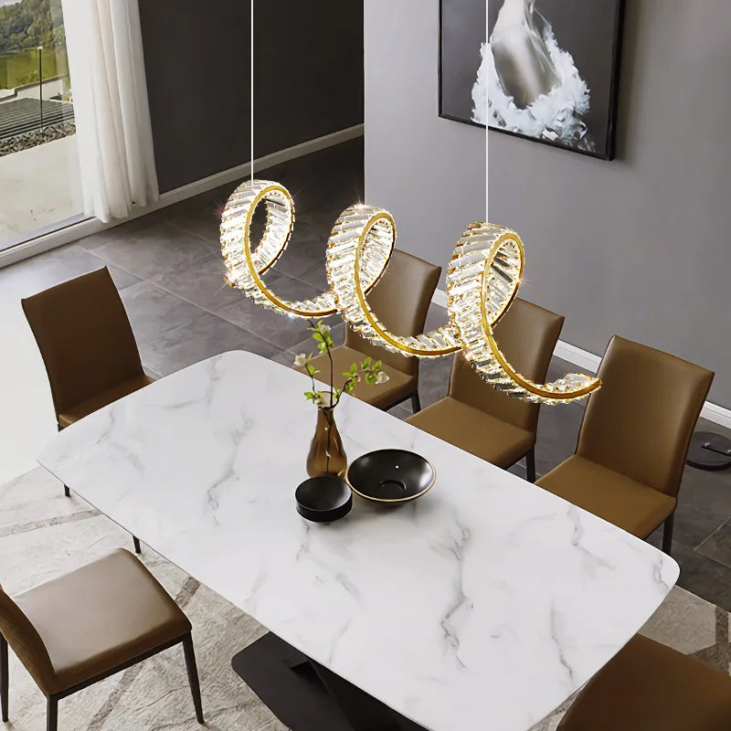 Victoria Spiral Crystal Chandelier – Golden Luxury Dining Lamp
