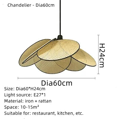 Arlette Leaf Grid Rural Rattan Chandelier