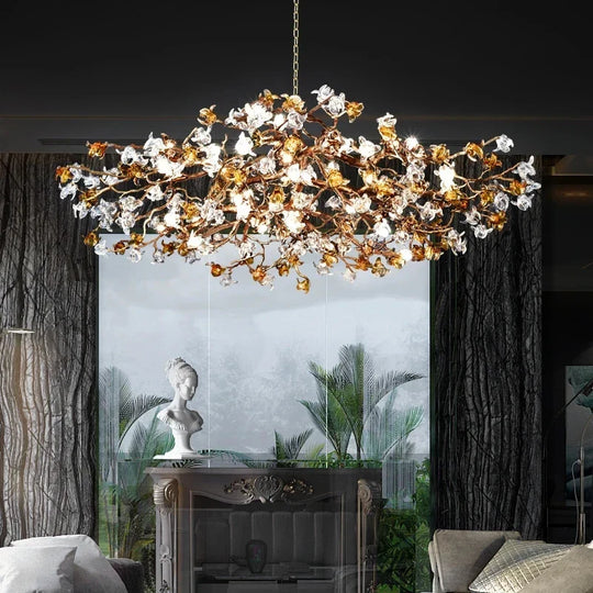 Charming Vintage Copper Flower Chandelier -  Tree Branch LED Lighting for Dining Rooms, Kitchen Islands, and Indoor Decor