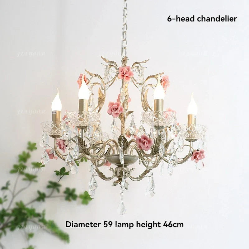 French Countryside Crystal LED Chandelier – Elegant Flower Design