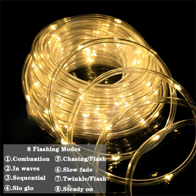 Solar LED Rope String Lights Outdoor Garden Wedding Balcony Decor