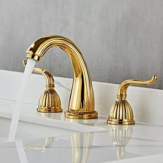 Antique Brass Finished Bathroom Bathtub Faucet Double Handles 3 pcs Basin Mixer Tap Gold Sink Faucet Bathroom Basin Faucet