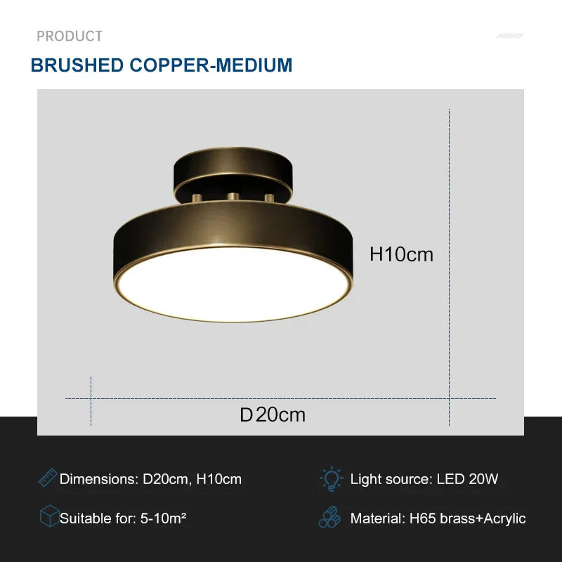 Nordic LED Ceiling Light with Adjustable Copper Finish