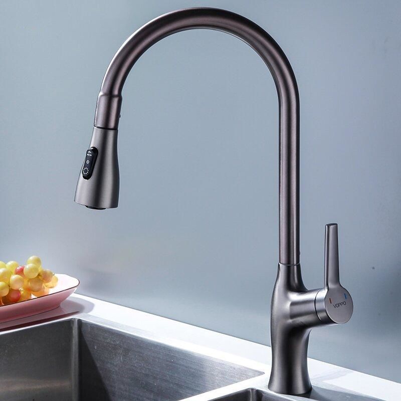 Brass Kitchen Faucets Pull Out Spout Kitchen Mixer Taps Hot Cold Water Accessories Deck Mounted Stream Sprayer Head Black