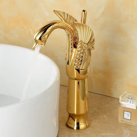 Luxury Bathroom Faucet Basin Faucet Vintage Full Copper Hot and Cold Water Swan Shaped Single Handle Bathroom Black Faucet