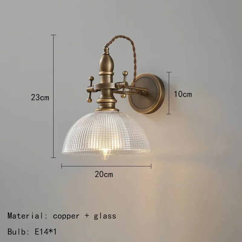 American Vintage Wall Lamp with Old Copper Finish and Clear Glass Shade