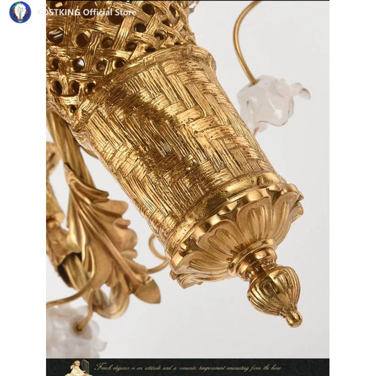 French Full Brass Ceramic Chandelier – European Vintage Luxury Pendant