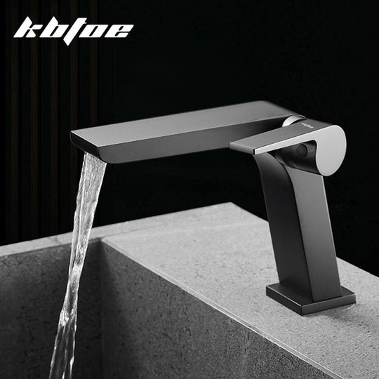 Gun Grey Basin Faucet Brass Bathroom Basin Waterfall Hot and Cold Water Mixer Tap Single Handle Crane Chrome Black Mixer Tap