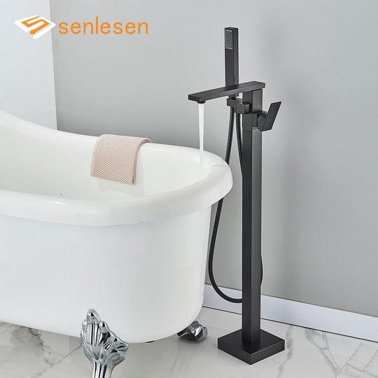 Bathroom Bathtub Faucet Black Flooring Standing Single Handle Cold and Hot Water Mixer Tap Crane Bath Shower Faucets