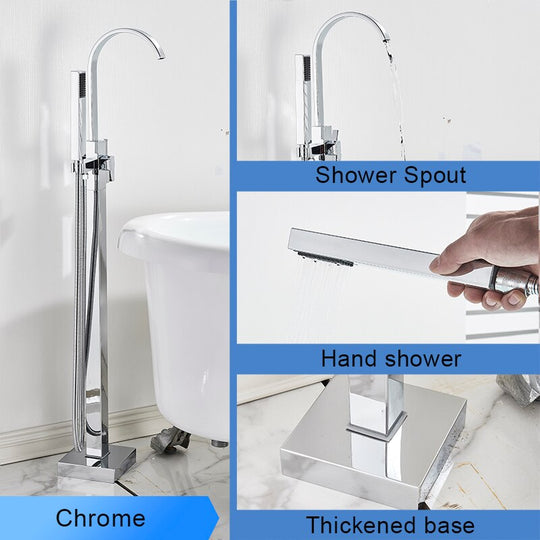 Bathroom Bathtub Faucet Black Flooring Standing Single Handle Cold and Hot Water Mixer Tap Crane Bath Shower Faucets