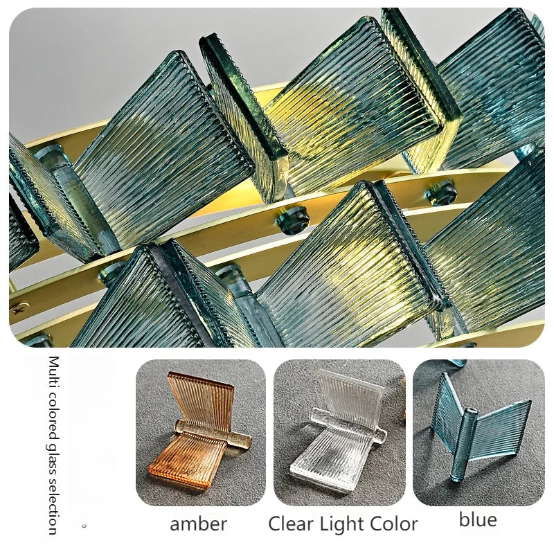 Simple Amber & Blue Glass Wall Lamp – High-End Decorative Bedside Light