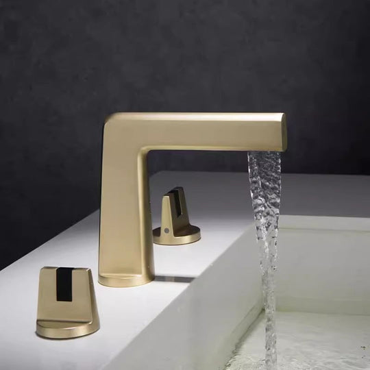 Brushed Gold Basin Faucet Total Brass Black Bathroom Faucet Gray Sink Faucets 3 Hole Hot And Cold Waterfall Faucet Water Tap