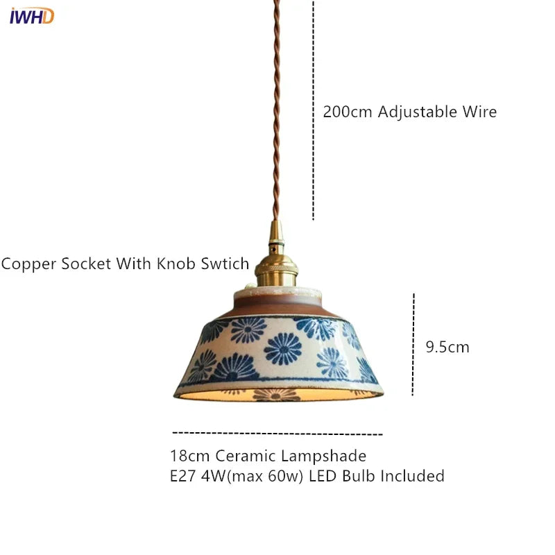 Hand-Painted Ceramic Pendant Light for Dining & Living Room