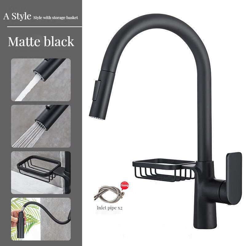 Brass Kitchen Faucets Pull Out Spout Kitchen Mixer Taps Hot Cold Water Accessories Deck Mounted Stream Sprayer Head Black