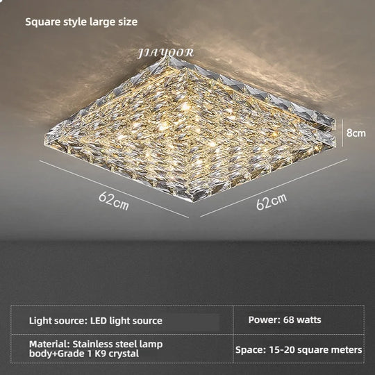 Modern Square Crystal LED Ceiling Light Luxury Bedroom Living Room