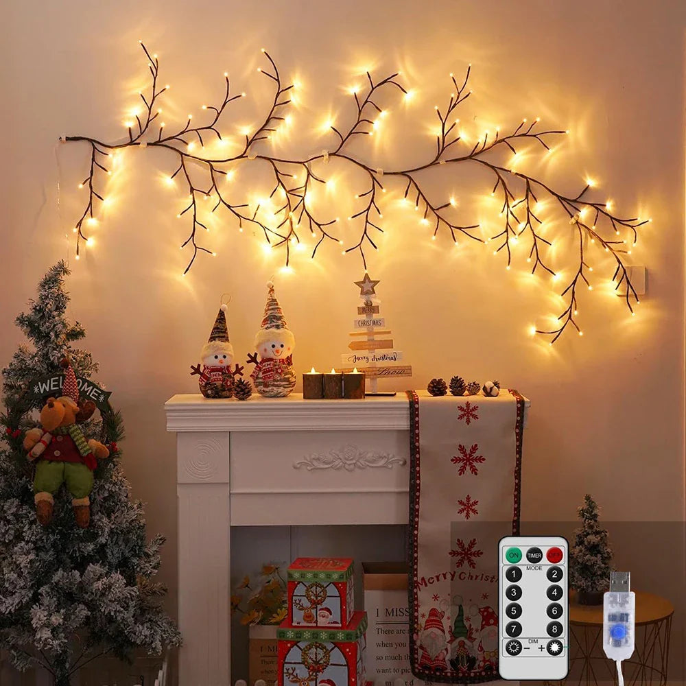 LED Tree Branch Vine Light USB Solar Fairy Lamp Christmas Decor
