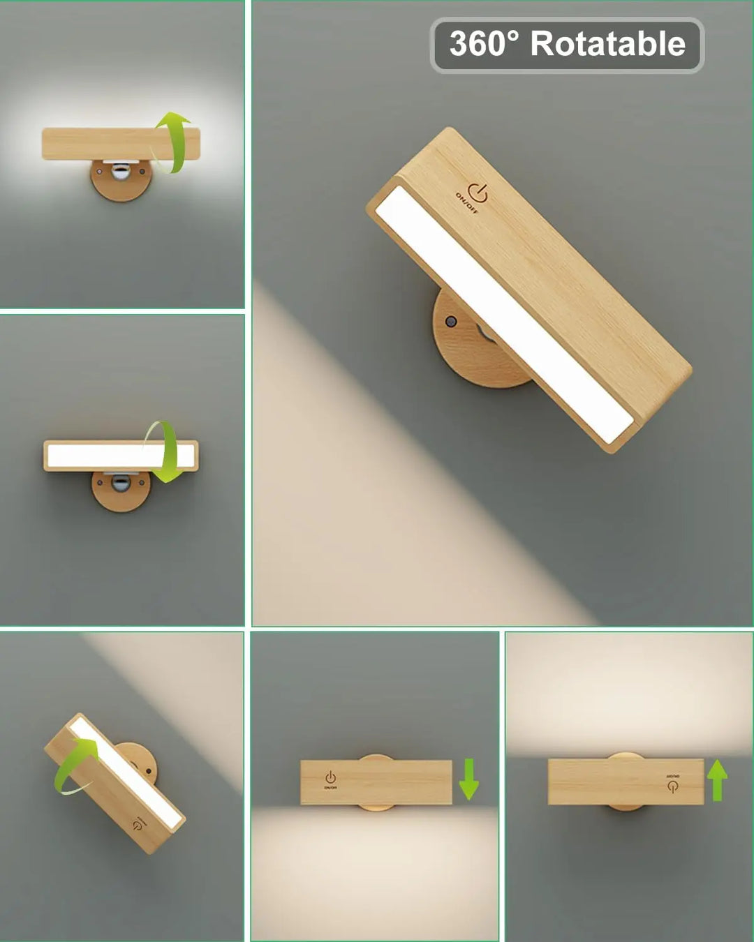 Nordic Wooden Wall Lamp 360° Rotating Magnetic Reading Light