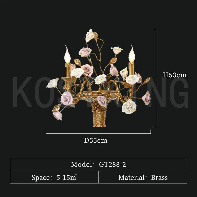 French Full Brass Ceramic Chandelier – European Vintage Luxury Pendant