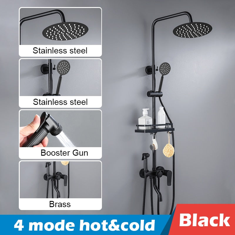 Bathroom Shower Set Black Gold Rain Shower Faucet Thermostatic Digital Display Shower Mixer Taps Copper Shower Systems for Bath