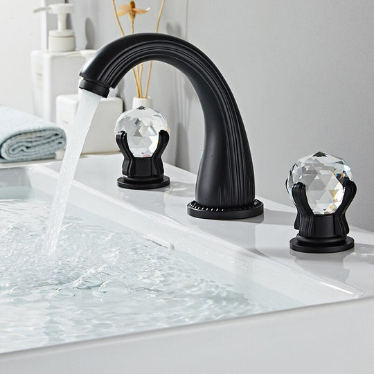 Bathroom Basin Faucet With Crystal Ball Switch Waterfall Basin Faucets Hot Cold Water Mixer Tap Set Dual Handle Control