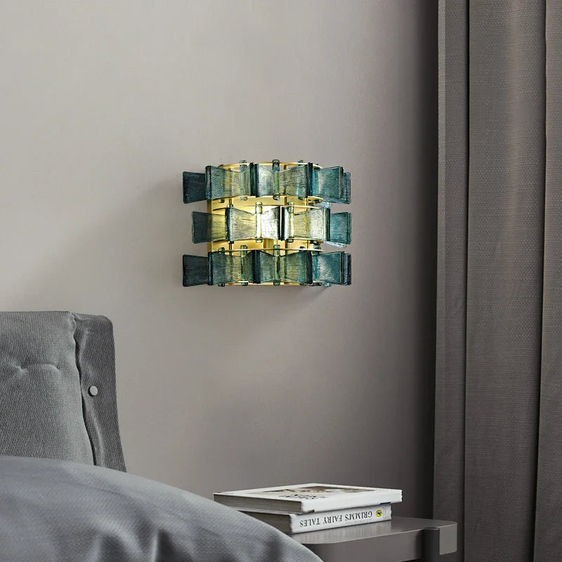 Simple Amber & Blue Glass Wall Lamp – High-End Decorative Bedside Light