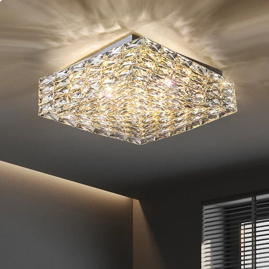 Modern Square Crystal LED Ceiling Light Luxury Bedroom Living Room
