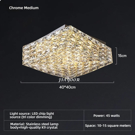 Modern Square Crystal LED Ceiling Light Luxury Bedroom Living Room
