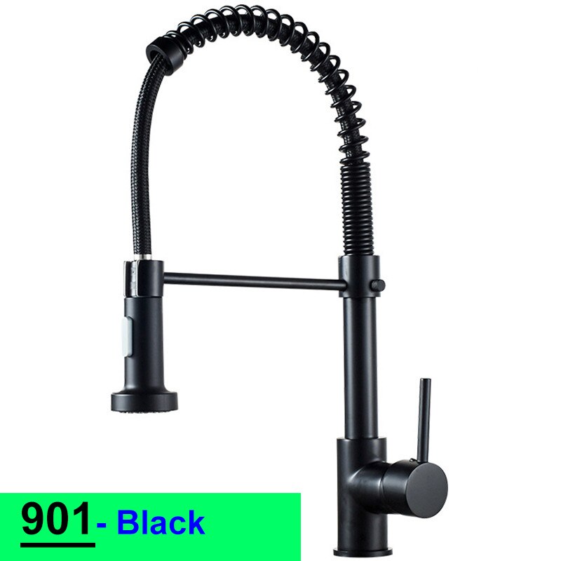 Pull Down Spring Kitchen Faucets Rose Gold Hot Cold Kitchen Sink Mixer Tap Deck Mounted Brass Black Kitchen Spring Faucet Taps