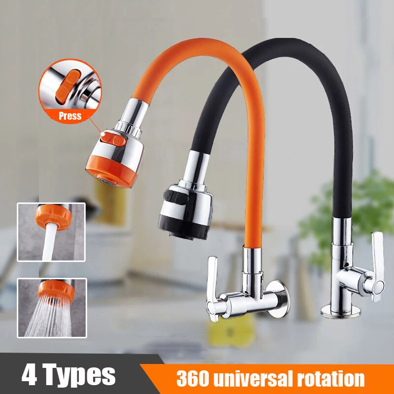 Flexible Direction Rotating Kitchen Faucet Deck Mount Cold Water Faucet Colorful Single Handle One Hole Tap 2 Mode Spray Stream