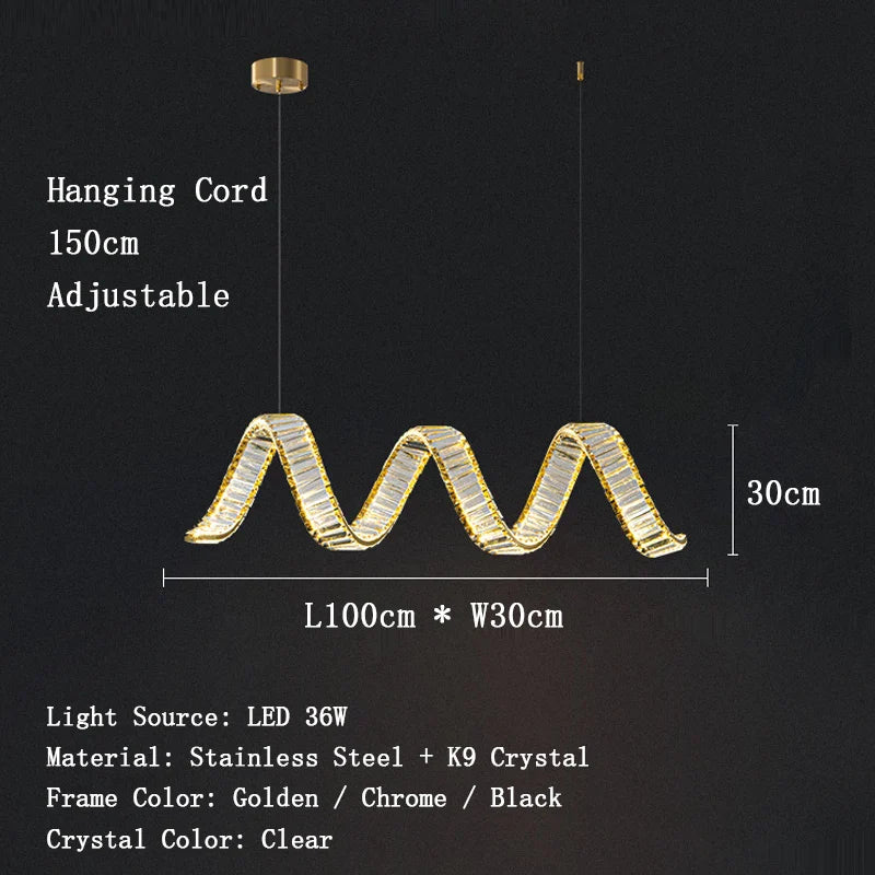 Victoria Spiral Crystal Chandelier – Golden Luxury Dining Lamp