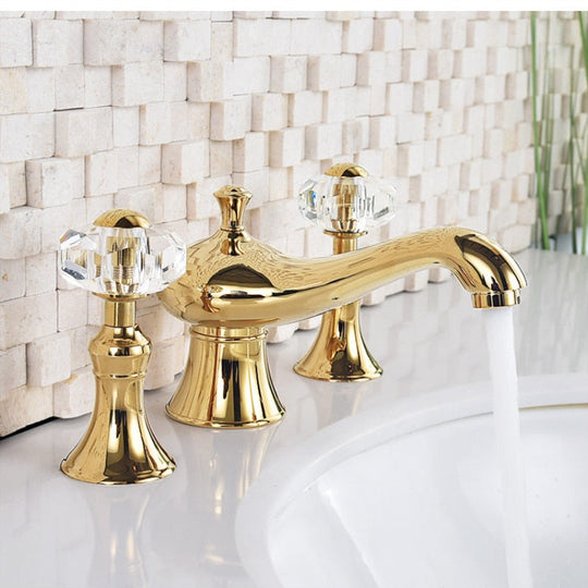 New Basin Faucet Bathroom Widespread Three Holes 8 Inch Brass water Mixer Tap Gold Black Basin Water Sink Mixer crane