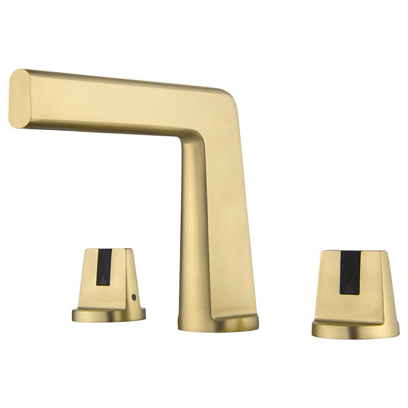 Brushed Gold Basin Faucet Total Brass Black Bathroom Faucet Gray Sink Faucets 3 Hole Hot And Cold Waterfall Faucet Water Tap