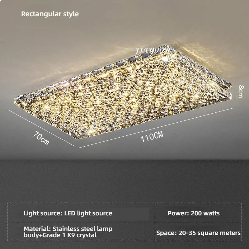 Modern Square Crystal LED Ceiling Light Luxury Bedroom Living Room