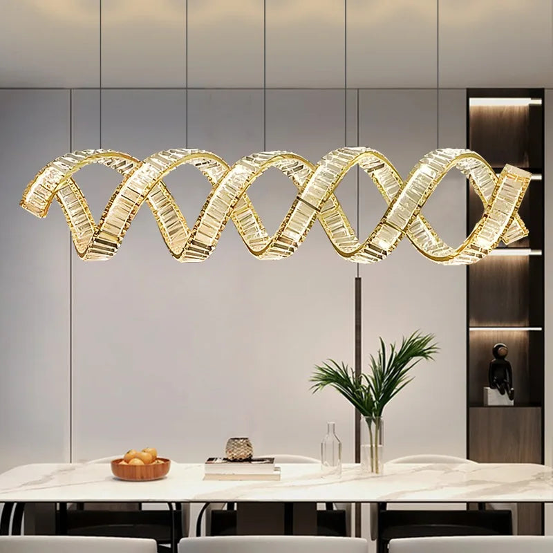 Victoria Spiral Crystal Chandelier – Golden Luxury Dining Lamp