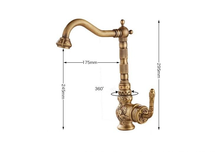 Kitchen Faucet Vintage Antique Hot Cold Rotating Bathroom Sink Faucet Carved Basin Mixer Tap Solid Brass Kitchen Mixer