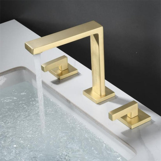 Black Basin Faucet Total Brass Brushed Gold Bathroom Faucet Antique Sink Faucets 3 Hole Hot And Cold Waterfall Faucet Water Tap