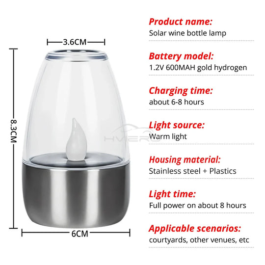 Solar LED Candle Light Stainless Steel Outdoor Garden Decoration